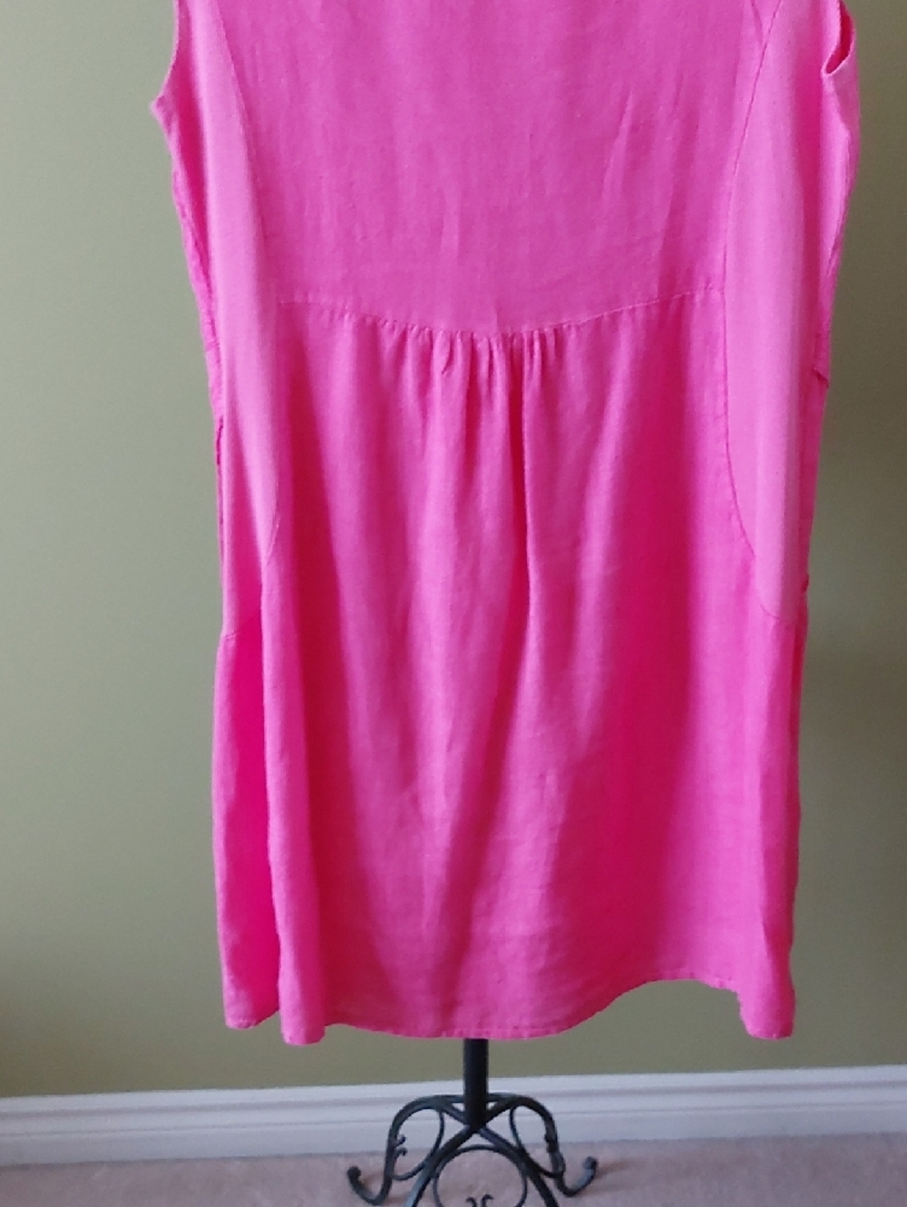 Size M, Martina Innocenti Pink Floral Embossed Short Sleeve 100% Linen DRESS - Picture 10 of 13